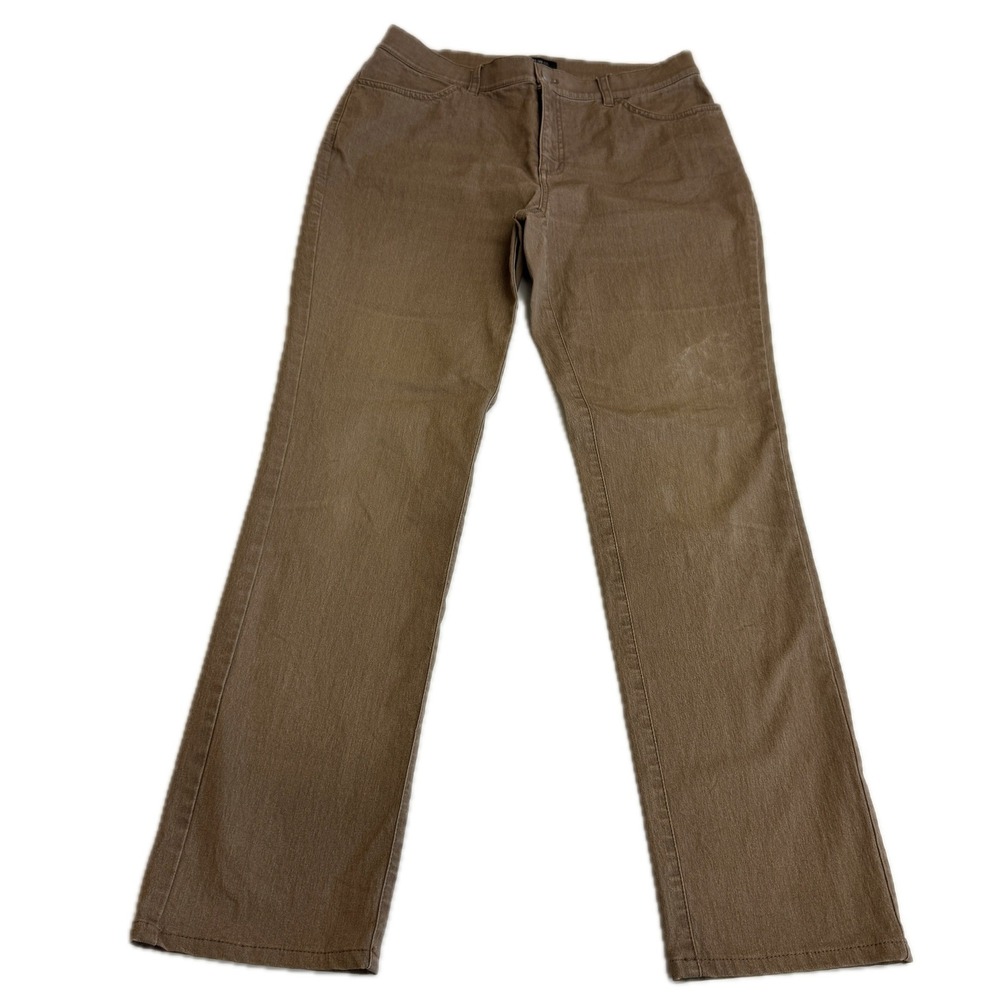 Lafayette 148 New York Pants Womens 8 Brown‎ Coated Straight Leg Cotton Blend